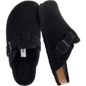 image:imageCUSHIONAIRE Hana Womens Clogs  Comfortable Vegan Suede Clogs for Women  Slip On Potato Shoes with Cork Footbed amp Arch Support  Memory Foam Wide Widths AvailableBlack Wool