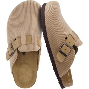 image:imageCUSHIONAIRE Hana Womens Clogs  Comfortable Vegan Suede Clogs for Women  Slip On Potato Shoes with Cork Footbed amp Arch Support  Memory Foam Wide Widths AvailableTaupe Corduroy