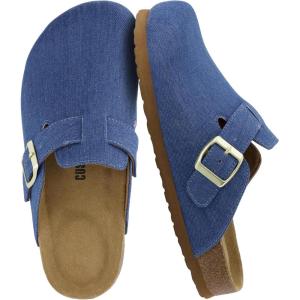 image:imageCUSHIONAIRE Hana Womens Clogs  Comfortable Vegan Suede Clogs for Women  Slip On Potato Shoes with Cork Footbed amp Arch Support  Memory Foam Wide Widths AvailableLight Denim