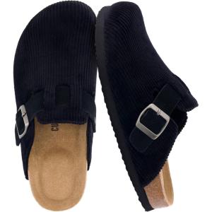 image:imageCUSHIONAIRE Hana Womens Clogs  Comfortable Vegan Suede Clogs for Women  Slip On Potato Shoes with Cork Footbed amp Arch Support  Memory Foam Wide Widths AvailableBlack Corduroy