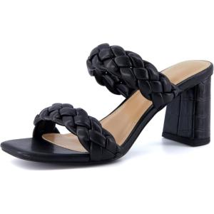 image:imageCUSHIONAIRE Irine Chunky Heels for Women Braided Block Heel Sandals with Square Toe and Memory FoamBlack