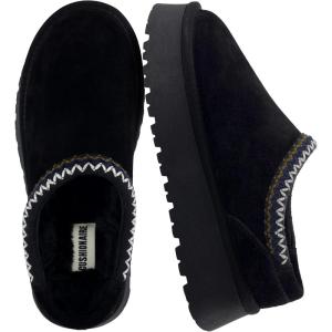 image:imageCUSHIONAIRE Kabuki Platform Boots Genuine Suede Fuzzy Mule Slippers for Women with Memory Foam  IndoorOutdoor Womens Slippers  Wide Widths AvailableBlack Suede