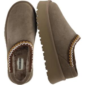 image:imageCUSHIONAIRE Kabuki Platform Boots Genuine Suede Fuzzy Mule Slippers for Women with Memory Foam  IndoorOutdoor Womens Slippers  Wide Widths AvailableTaupe Suede