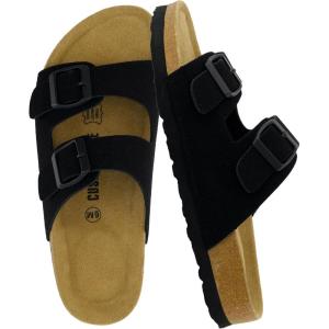 image:imageCUSHIONAIRE Lane Cork Footbed Sandals for Women  Comfortable Double Buckle SlipOn with Genuine Suede Footbed amp Arch Support Slides for Women FootwearBlack Vegan Suede