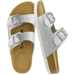 image:imageCUSHIONAIRE Lane Cork Footbed Sandals for Women  Comfortable Double Buckle SlipOn with Genuine Suede Footbed amp Arch Support Slides for Women FootwearSilver