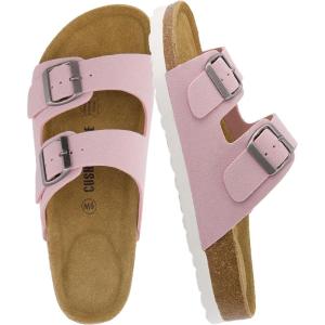 image:imageCUSHIONAIRE Lane Cork Footbed Sandals for Women  Comfortable Double Buckle SlipOn with Genuine Suede Footbed amp Arch Support Slides for Women FootwearPink Vegan Suede