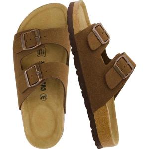 image:imageCUSHIONAIRE Lane Cork Footbed Sandals for Women  Comfortable Double Buckle SlipOn with Genuine Suede Footbed amp Arch Support Slides for Women FootwearBrown Vegan Suede