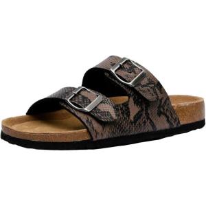 image:imageCUSHIONAIRE Lane Cork Footbed Sandals for Women  Comfortable Double Buckle SlipOn with Genuine Suede Footbed amp Arch Support Slides for Women FootwearBrown Snake
