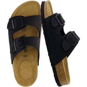 image:imageCUSHIONAIRE Lane Cork Footbed Sandals for Women  Comfortable Double Buckle SlipOn with Genuine Suede Footbed amp Arch Support Slides for Women FootwearBlack