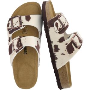 image:imageCUSHIONAIRE Lane Cork Footbed Sandals for Women  Comfortable Double Buckle SlipOn with Genuine Suede Footbed amp Arch Support Slides for Women FootwearBrown Cow