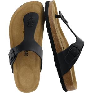 image:imageCUSHIONAIRE Leah Thong Womens Sandals  Cork Footbed Flip Flops for Women with Memory Foam and Adjustable Buckle StrapBlack Oily