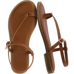 image:imageCUSHIONAIRE Life Strappy Flat Thong Sandals for Women with Toe Loop Memory Foam and Adjustable Ankle Strap Womens SandalsWhiskey