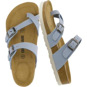 image:imageCUSHIONAIRE Luna Sandals for Women Cork Footbed Womens Sandals for Summer Comfort with Adjustable Straps Wide Width AvailableBlue Vegan Suede