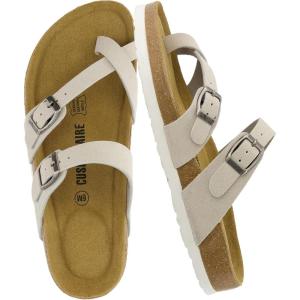 image:imageCUSHIONAIRE Luna Sandals for Women Cork Footbed Womens Sandals for Summer Comfort with Adjustable Straps Wide Width AvailableStone Vegan Suede