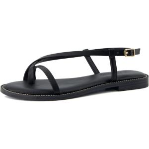 image:imageCUSHIONAIRE Luxor Sandals for Women Strappy Flat Thong Womens Sandals with Adjustable Ankle Strap and Memory FoamBlack