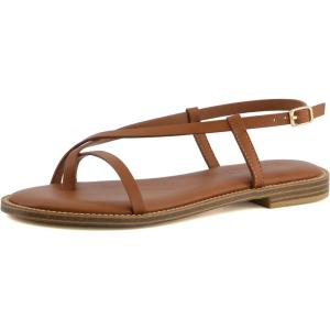 image:imageCUSHIONAIRE Luxor Sandals for Women Strappy Flat Thong Womens Sandals with Adjustable Ankle Strap and Memory FoamCognac