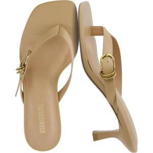 image:imageCUSHIONAIRE Marlin Low Kitten Heels for Women Thong Style Dressy Heeled Womens Sandals with Adjustable Buckle ClosureTan