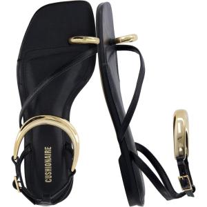 image:imageCUSHIONAIRE Secret Flat Sandals for Women with Gold Ankle Cuff and Toe Ring Strap Vegan Leather Dress SandalsBlack