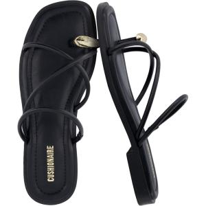image:imageCUSHIONAIRE Venue Womens Strappy ToeLoop Slide Sandals with GoldTone Accent amp Memory Foam ComfortBlack