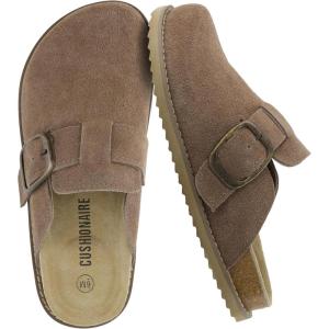 image:imageCUSHIONAIRE Womens Blain Genuine Suede SlipOn Clogs with  Memory Foam amp Chic Buckle Mule  Comfortable NonSlip Wide Widths AvailableTaupe Suede