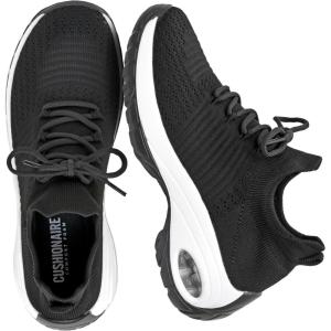 image:imageCUSHIONAIRE Womens Blaze Stretch Knit Slip on lace Sneaker Memory Foam amp LiteSole TechnologyBlackWhite