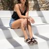 image:imageCUSHIONAIRE Bhendi Womens Espadrille Slide Sandal  Faux Leather Double Strap with JuteWrapped Sole amp Cushioned FootbedBlack