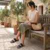 image:imageCUSHIONAIRE Bhendi Womens Espadrille Slide Sandal  Faux Leather Double Strap with JuteWrapped Sole amp Cushioned FootbedBlack