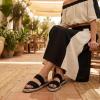 image:imageCUSHIONAIRE Bhendi Womens Espadrille Slide Sandal  Faux Leather Double Strap with JuteWrapped Sole amp Cushioned FootbedBlack Fabric