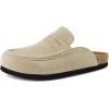 image:imageCUSHIONAIRE Fondu Genuine Leather Mule Clogs for Women Comfortable Slip On Womens Shoes with Penny Strap Accent and Memory Foam FootbedBiscuit