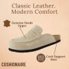 image:imageCUSHIONAIRE Fondu Genuine Leather Mule Clogs for Women Comfortable Slip On Womens Shoes with Penny Strap Accent and Memory Foam FootbedBiscuit