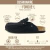 image:imageCUSHIONAIRE Fondu Genuine Leather Mule Clogs for Women Comfortable Slip On Womens Shoes with Penny Strap Accent and Memory Foam FootbedBlack