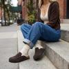 image:imageCUSHIONAIRE Fondu Genuine Leather Mule Clogs for Women Comfortable Slip On Womens Shoes with Penny Strap Accent and Memory Foam FootbedChocolate
