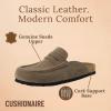 image:imageCUSHIONAIRE Fondu Genuine Leather Mule Clogs for Women Comfortable Slip On Womens Shoes with Penny Strap Accent and Memory Foam FootbedTaupe