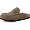 image:imageCUSHIONAIRE Fondu Genuine Leather Mule Clogs for Women Comfortable Slip On Womens Shoes with Penny Strap Accent and Memory Foam FootbedTaupe