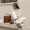 image:imageCUSHIONAIRE Fondu Genuine Leather Mule Clogs for Women Comfortable Slip On Womens Shoes with Penny Strap Accent and Memory Foam FootbedTaupe