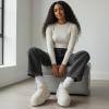 image:imageCUSHIONAIRE Hippy Womens Platform Ankle Boots  Genuine Suede Faux Fur Lining Cozy Winter SlipOn Design Comfortable Footwear with Wide Widths AvailableOffwhite