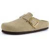 image:imageCUSHIONAIRE Rusty Genuine Leather Clogs for Women Comfortable Slip On Womens Shoes with Adjustable Buckle and Soft Memory FoamBeige