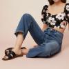 image:imageCUSHIONAIRE Voyage Cutout Strap Slides for Women Slip On Summer Flats Trendy Footwear Memory Foam Vegan Leather Comfortable Vacation Style SandalsBlack