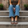 image:imageCUSHIONAIRE Voyage Cutout Strap Slides for Women Slip On Summer Flats Trendy Footwear Memory Foam Vegan Leather Comfortable Vacation Style SandalsBlack Woven