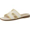 image:imageCUSHIONAIRE Voyage Cutout Strap Slides for Women Slip On Summer Flats Trendy Footwear Memory Foam Vegan Leather Comfortable Vacation Style SandalsCream Woven