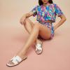 image:imageCUSHIONAIRE Voyage Cutout Strap Slides for Women Slip On Summer Flats Trendy Footwear Memory Foam Vegan Leather Comfortable Vacation Style SandalsCream