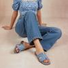 image:imageCUSHIONAIRE Voyage Cutout Strap Slides for Women Slip On Summer Flats Trendy Footwear Memory Foam Vegan Leather Comfortable Vacation Style SandalsDenim