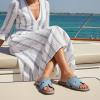 image:imageCUSHIONAIRE Voyage Cutout Strap Slides for Women Slip On Summer Flats Trendy Footwear Memory Foam Vegan Leather Comfortable Vacation Style SandalsDenim