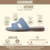 image:imageCUSHIONAIRE Voyage Cutout Strap Slides for Women Slip On Summer Flats Trendy Footwear Memory Foam Vegan Leather Comfortable Vacation Style SandalsDenim