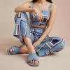 image:imageCUSHIONAIRE Voyage Cutout Strap Slides for Women Slip On Summer Flats Trendy Footwear Memory Foam Vegan Leather Comfortable Vacation Style SandalsDenim