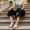 image:imageCUSHIONAIRE Voyage Cutout Strap Slides for Women Slip On Summer Flats Trendy Footwear Memory Foam Vegan Leather Comfortable Vacation Style SandalsEmbellish Tan