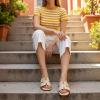 image:imageCUSHIONAIRE Voyage Cutout Strap Slides for Women Slip On Summer Flats Trendy Footwear Memory Foam Vegan Leather Comfortable Vacation Style SandalsRaffia