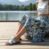 image:imageCUSHIONAIRE Voyage Cutout Strap Slides for Women Slip On Summer Flats Trendy Footwear Memory Foam Vegan Leather Comfortable Vacation Style SandalsSilver