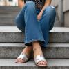 image:imageCUSHIONAIRE Voyage Cutout Strap Slides for Women Slip On Summer Flats Trendy Footwear Memory Foam Vegan Leather Comfortable Vacation Style SandalsSilver
