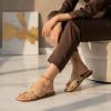 image:imageCUSHIONAIRE Voyage Cutout Strap Slides for Women Slip On Summer Flats Trendy Footwear Memory Foam Vegan Leather Comfortable Vacation Style SandalsTan